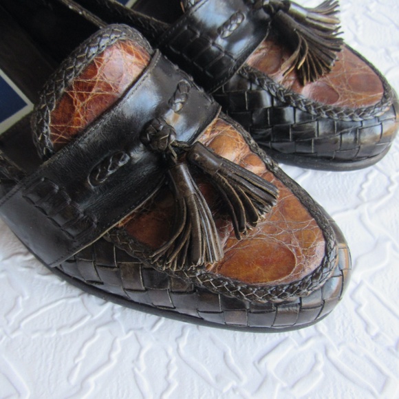 Genuine CROCODILE BROWN  Loafers 10N Brown 2 Tone Italy BRAGANO COLE HAAN main image 16